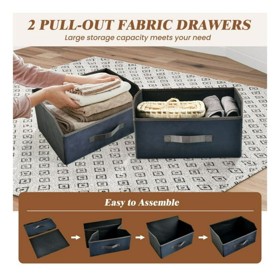 Industrial Nightstand with Drawers, 20 Inch Bedside Table, Rustic Brown Metal Frame, Large Storage, Adjustable Feet, Anti-Tip Kit, Bedroom Living Room