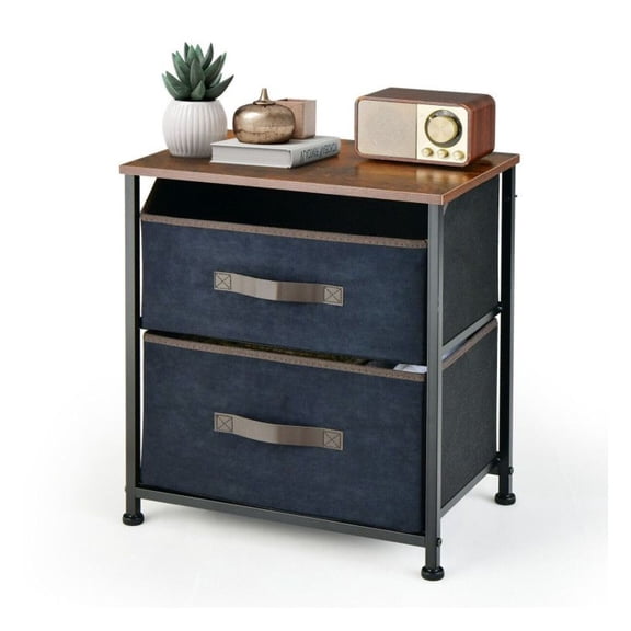 Industrial Nightstand with Drawers, 20 Inch Bedside Table, Rustic Brown, Metal Frame, Fabric Storage, Bedroom Living Room