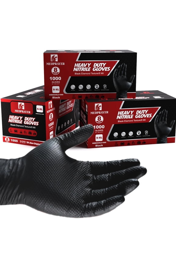 Industrial Nitrile Gloves Extra Thick Disposable Mechanic Gloves with Diamond Grip (Best for Oil & Chemicals)