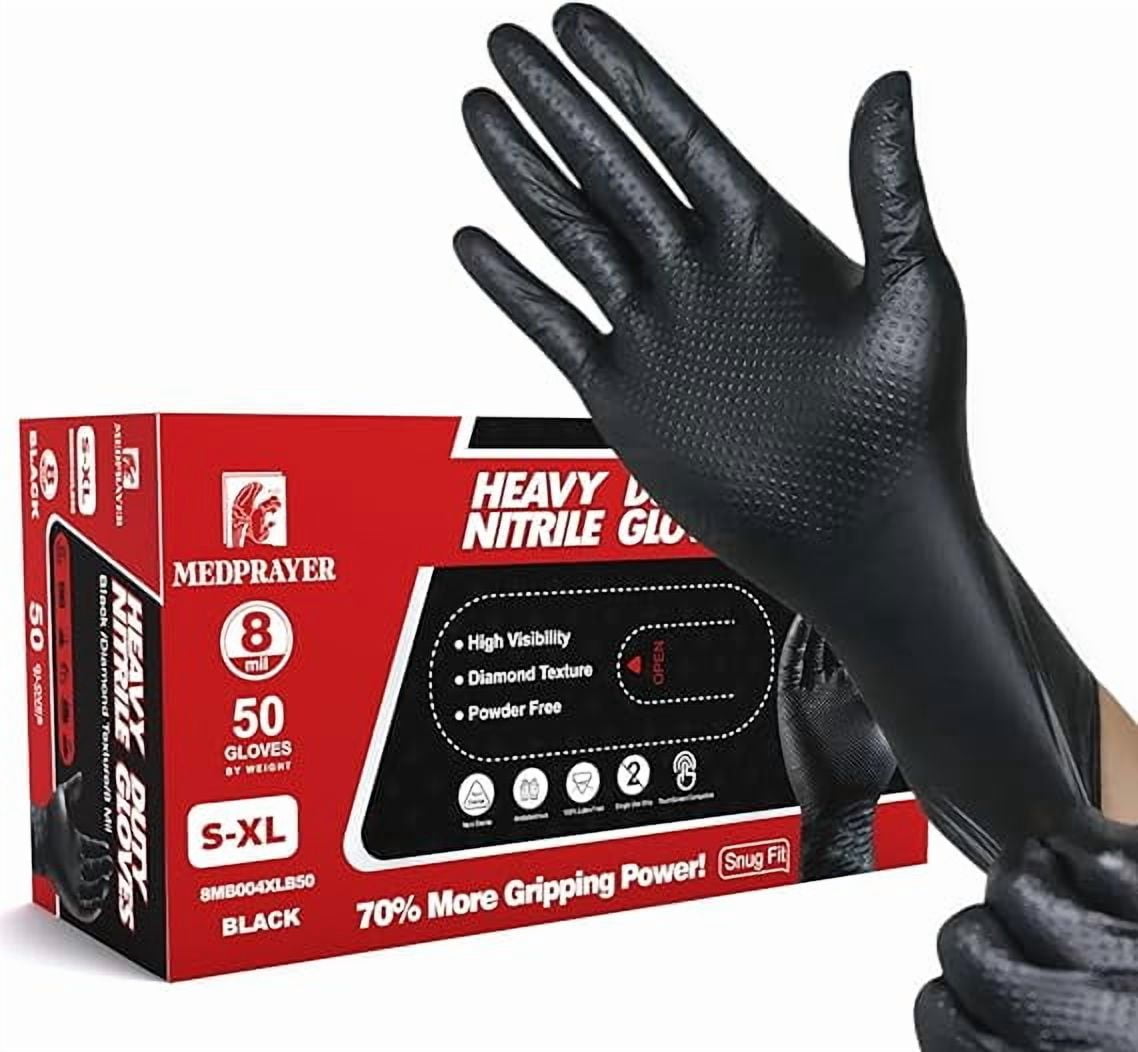 Industrial Nitrile Gloves – Extra Thick Disposable Mechanic Gloves with Diamond Grip (Best for Oil & Chemicals)