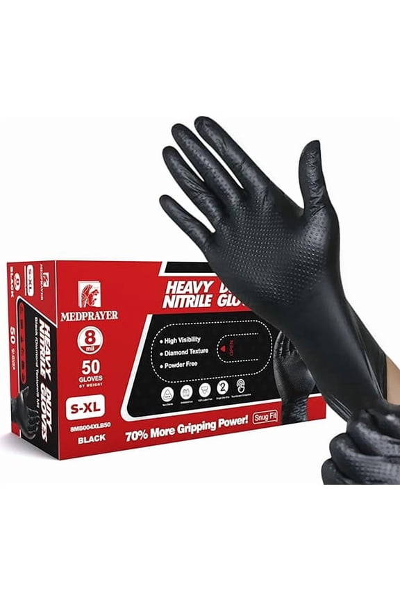 Industrial Nitrile Gloves Extra Thick Disposable Mechanic Gloves with Diamond Grip (Best for Oil & Chemicals)
