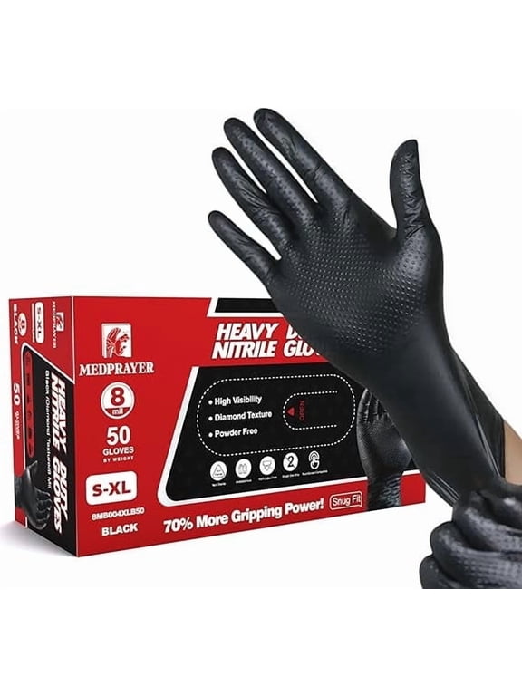 Industrial Nitrile Gloves Extra Thick Disposable Mechanic Gloves with Diamond Grip (Best for Oil & Chemicals)