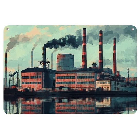 Industrial Nuclear Power Plant Metal Wall Art - 1pc 12x8 Inch Aluminum Decorative Sign for Vintage Garage, Cafe, Bar, Living Room Decor