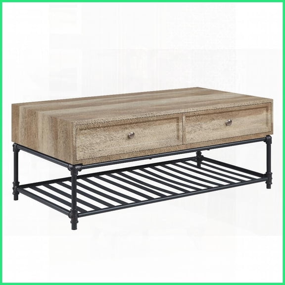 Industrial Oak & Sandy Gray Rectangular Coffee Table with Storage, Sturdy Metal Legs for Living Room