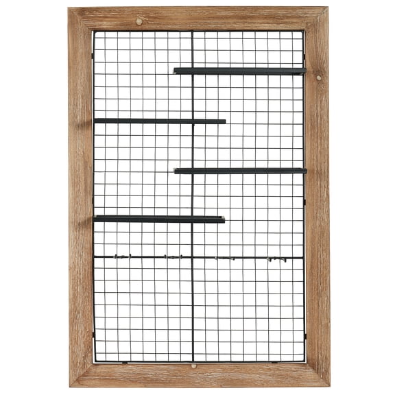 Industrial Openwork Framed Wall Wine Bottle and Stemware Rack, 31 by 21 Inches and 4 Inch Depth to Hold 4 of Your Favorite Wine Bottles and 4 of Your Wine Glasses