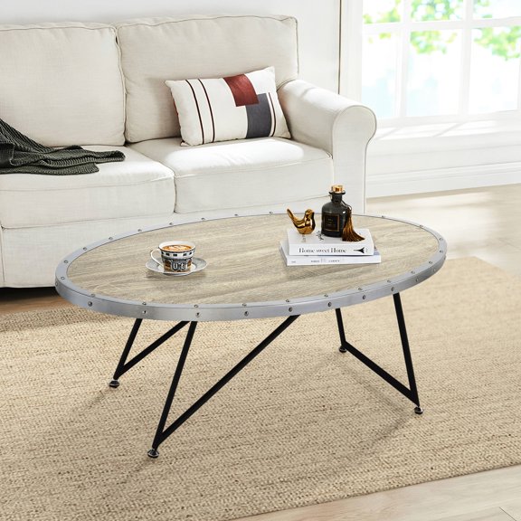 Industrial Oval Coffee Furnishing | Used in Primary Home Living | Wood Top with Elegant Look | Metal Legs for Stability and Support
