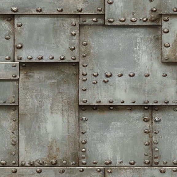 Industrial Peel and Stick Wallpaper 17.7in x 9.8ft Steampunk Riveted Metal Panels Weathered Steel Contact Paper Vinyl Waterproof Self Adhesive Wall Paper for Bedroom Shelf Cabinet Renter Friendly