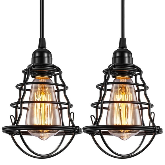 Industrial Pendant Light INNOCCY Edison Hanging Cage Pendant Lights E26 E27 Base Vintage Adjustable Pendant Lamp Fixture for Kitchen Home Lighting 2 Pack C92
