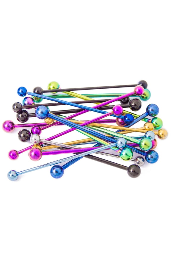 Industrial Piercing Barbell 10-Pack - 14ga Anodized Titanium Piercing Barbells