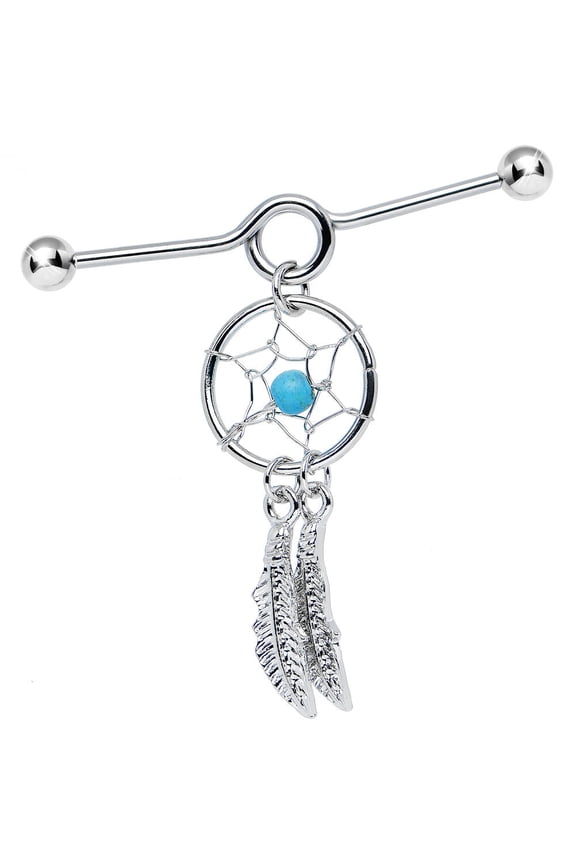 Industrial Piercing Barbell 14G with Dream Catcher Dangle Design