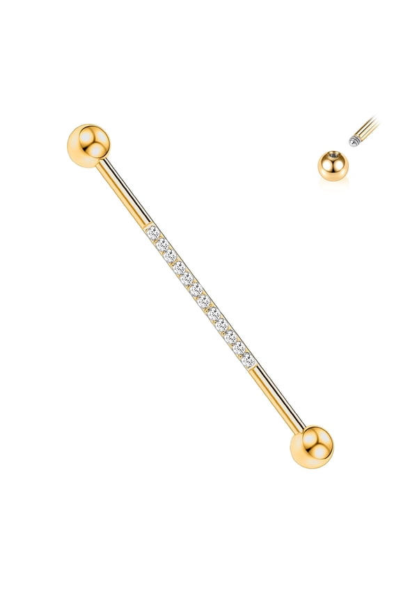 Industrial Piercing Jewelry Gold Industrial Barbell Industrial Earrings for Women Men 1.5 Inch 38mm 14G Surgical Steel Gold Plate Industrial Bar with Cubic Zirconia