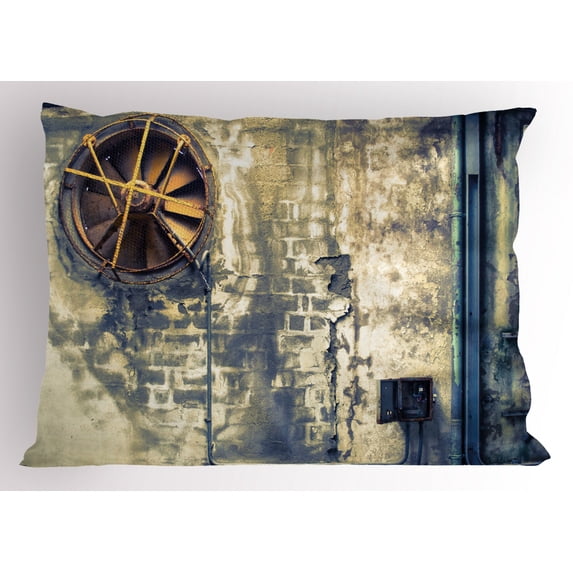 Industrial Pillow Sham Damaged Wrecked Wall Image Destruction Vandalism Theme Broken Deserted Workplace, Decorative Standard Queen Size Printed Pillowcase, 30 X 20 Inches, Multicolor, by Ambesonne