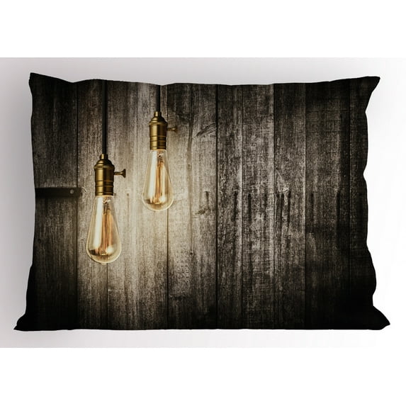 Industrial Pillow Sham Historical Innovation Edison Revival Retro Electricity Wooden Planks, Decorative Standard King Size Printed Pillowcase, 36 X 20 Inches, Pale Yellow Brown, by Ambesonne