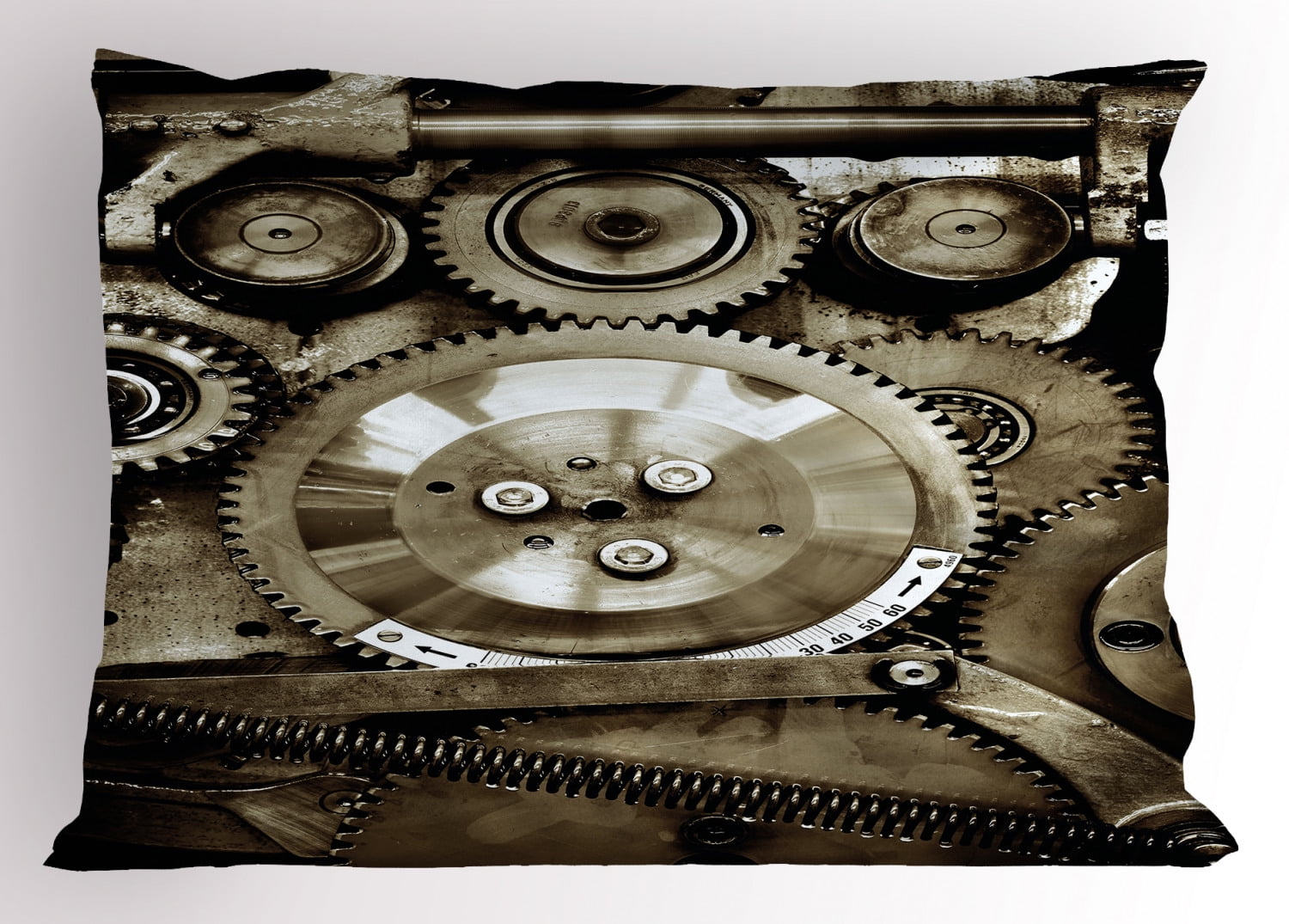 Sepia Industrial Gear Print Polyester Pillow Sham