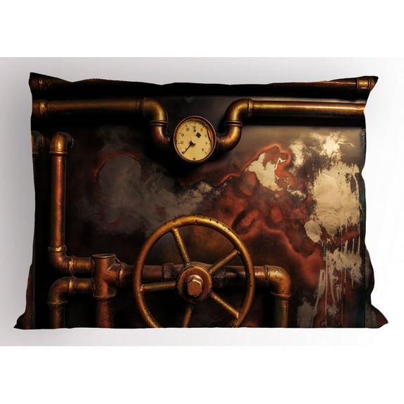 Industrial Pillow Sham Steam Pipes and Pressure Gauger Vintage Style Damaged Timeworn Engine, Decorative Standard King Size Printed Pillowcase, 36 X 20 Inches, Bronze Dark Orange, by Ambesonne