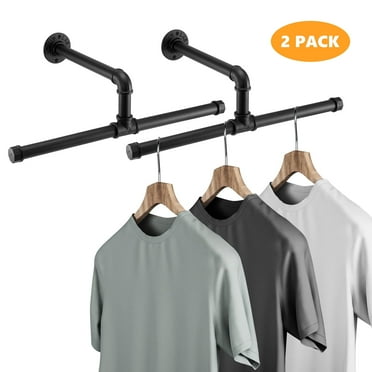 BEAMNOVA Industrial Pipe 20'' L Clothes Rack, Wall Mounted Heavy Duty Rustic Iron Garment Display Bar, Hanging Rod for Closet Storage, Max Load 40lbs (2 Pack)