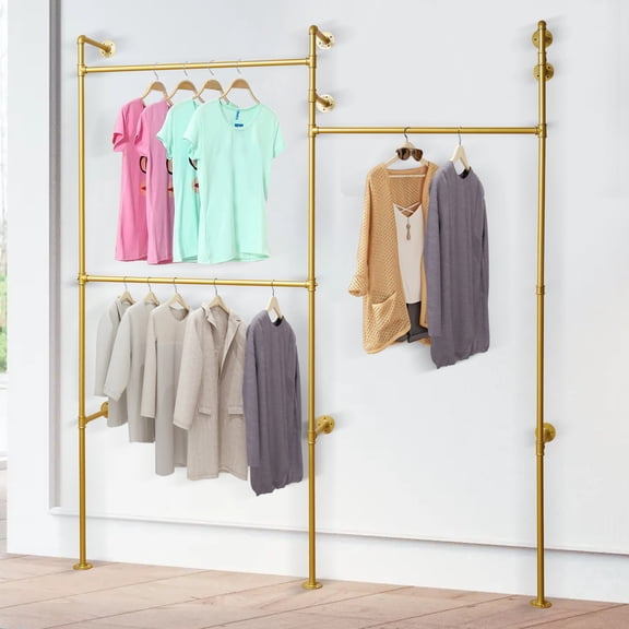 Industrial Pipe 3 Shelves Clothes Organizer Wall-mounted Clothing Display Rack