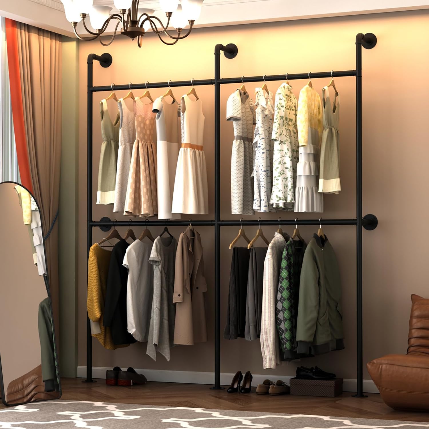Fixed Clothes Rack Design Industrial Pipe Black Clothing Racks Wall Mounted Rustic Industrial ...