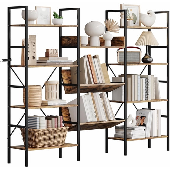 63 in Industrial Pipe Bookshelf, 4 Tier Freestanding Bookcase with Iron Pipe Frame and Engineered Wood Shelves, Vintage Storage Display Rack