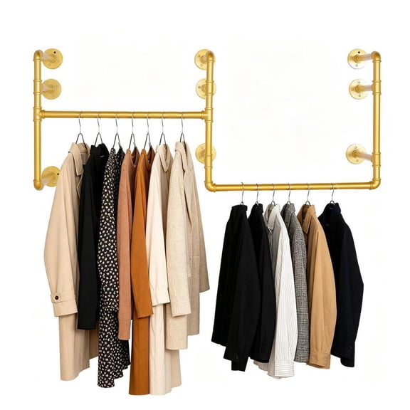 Industrial Pipe Clothes Rack, 53 Inch Wall Mounted Clothing Rack, Space-Saving Hangings Closet Rod, Heavy Duty Multi-Purpose Garment Rack for Laundry Room