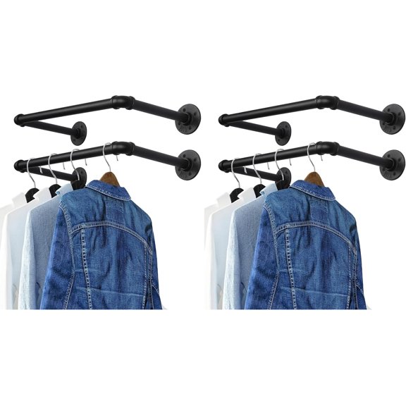 Industrial Pipe Clothes Rack,Heavy Duty Wall Mounted Iron Garment Bar (Pack of 2)