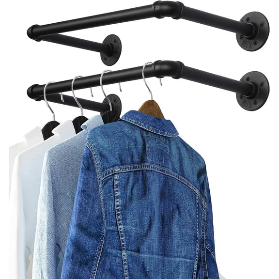 Industrial Pipe Clothes Rack,Heavy Duty Wall Mounted Iron Garment Bar