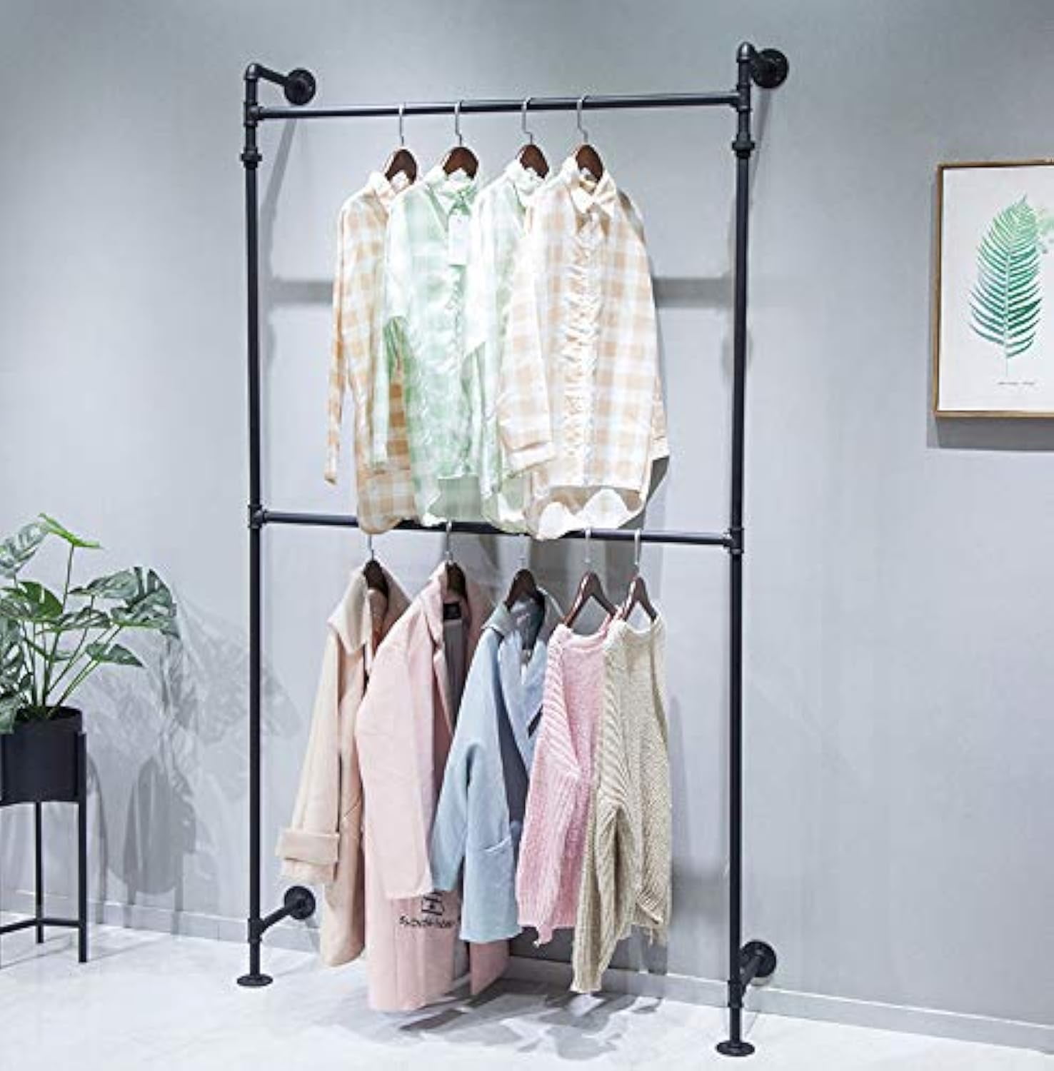 Industrial Pipe Clothes Rack, Wall Mounted Black Iron Garment Bar ...