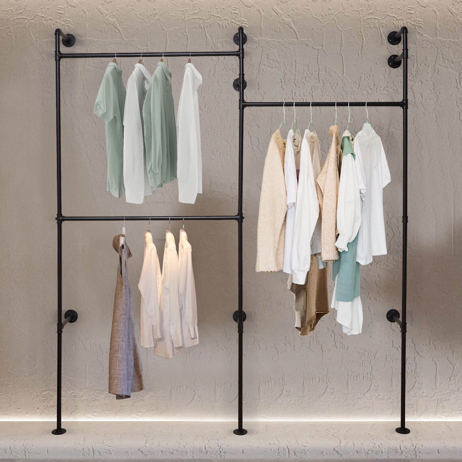 Industrial Pipe Clothes Rack Wall Mounted Garment Rack Closet Display ...