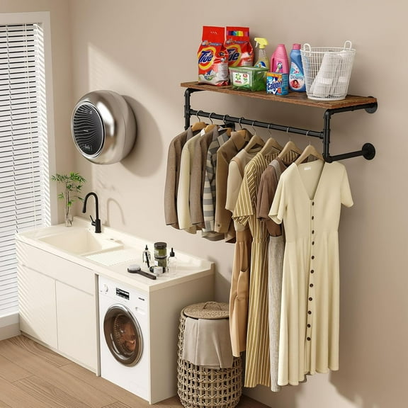 Industrial Pipe Clothes Rack with , 42.3in Wall Mounted Garment Storage for Closets, Hallways & More