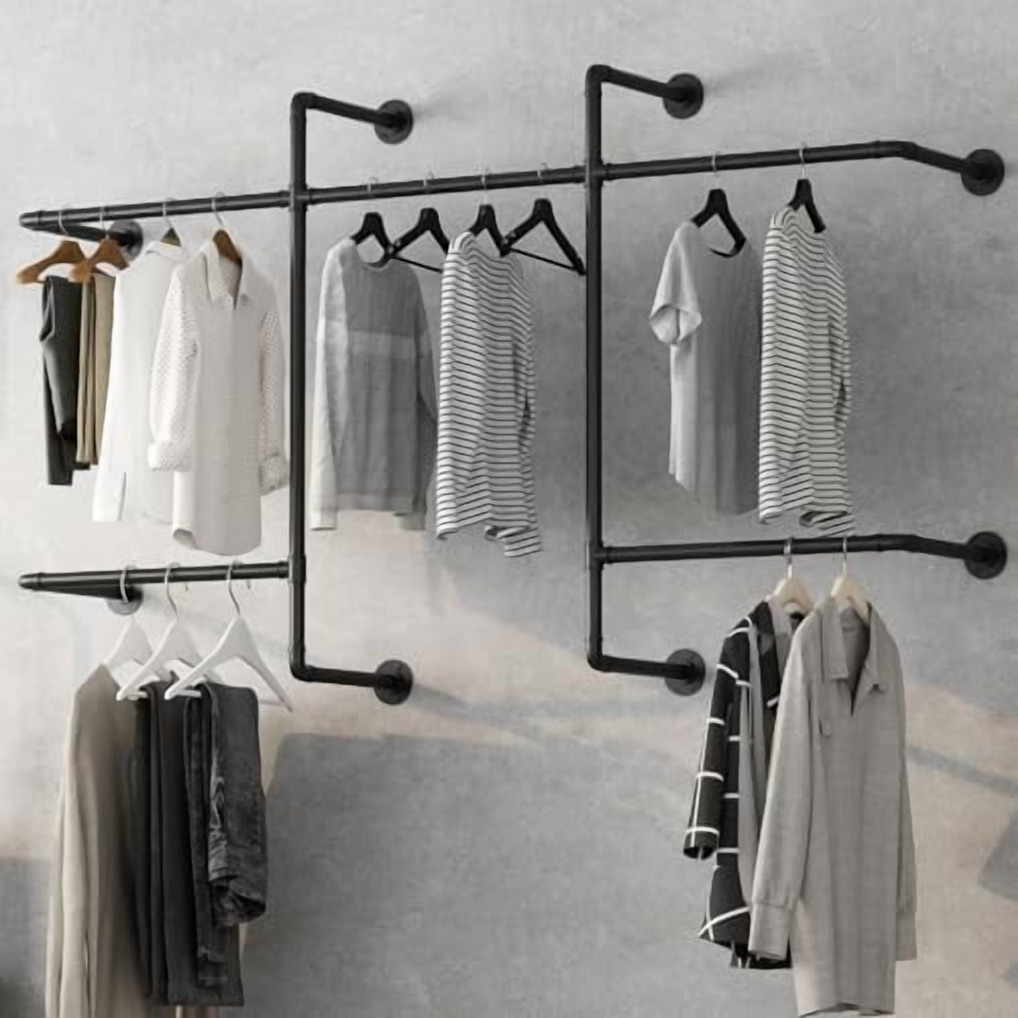 Industrial Pipe Clothes Racks 2 Pack, Black Pipe Wall Mounted Clothing ...