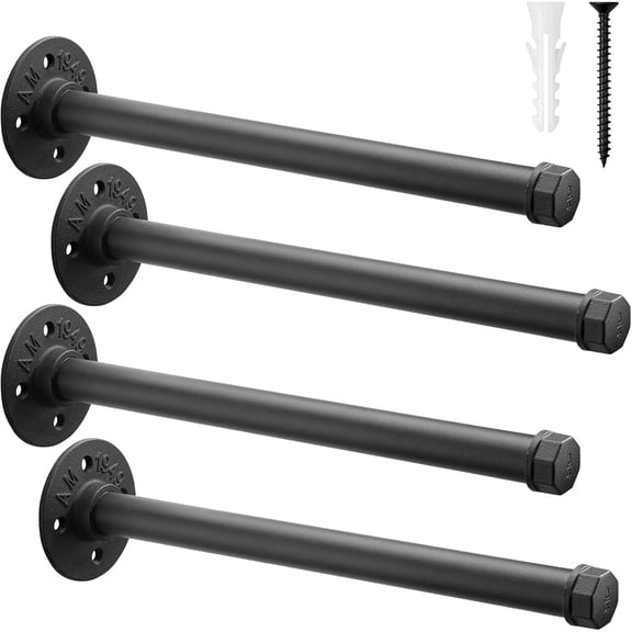 Industrial Pipe Clothing Rack 12 Inch 4 Pack Closet Rod for Hanging Clothes Wall Mounted Clothes Heavy Duty Metal Shelving Brackets Vintage Rustic Garment Hanger