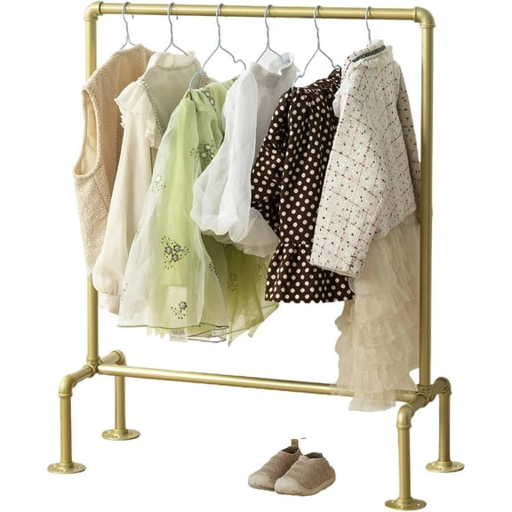 Industrial Pipe Clothing Rack with 2 Floating Shelves, 4 Hanging Rods Wall Mounted Garment Rack, Heavy Duty Iron Clothes Bar, Space-Saving Clothing Hanging Rails for Closet (4 hanging rods 2 shelves)