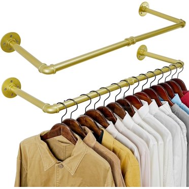 Industrial Pipe Clothing Rack - Double Rod Garment Rack, Heavy Duty Gold Finish