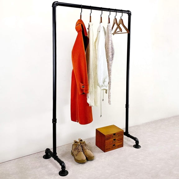 Industrial Pipe Clothing Rack,36.2in Length Vintage Commercial Grade Pipe Clothes Racks,Rolling Rack for Hanging Clothes Retail Display,Heavy Duty Steampunk Iron Garment Racks,Black