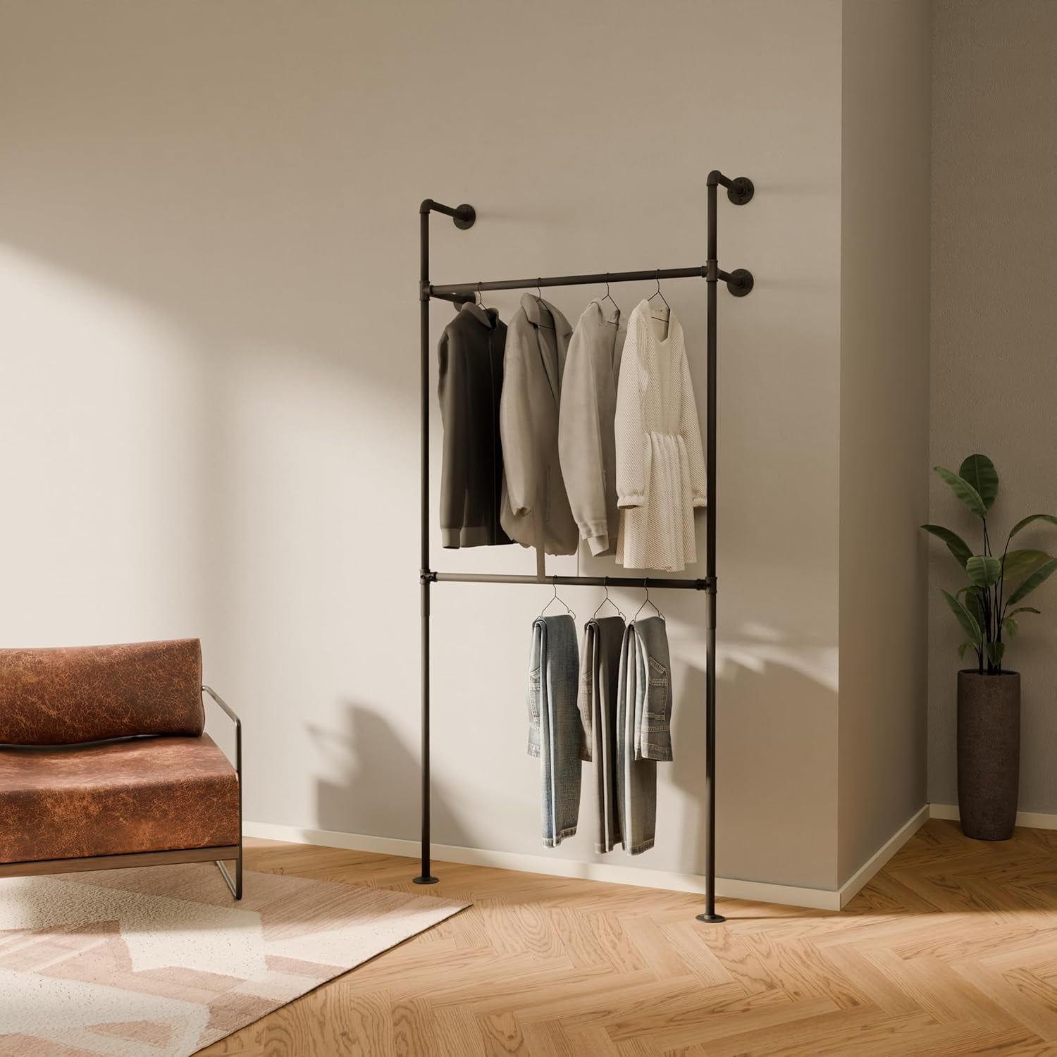 Industrial Pipe Clothing Rack - 390 lbs Capacity - Wall Mounted Clothes ...