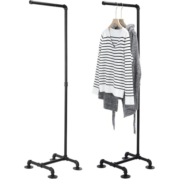 Industrial Pipe Clothing Rack 59.5'' Dress Hanger Coat Racks MultiPurpose Free Standing Industrial Closet Rod Standing Iron Garment Bar for Retail Vendor Closet Storage Display Hanging, Black