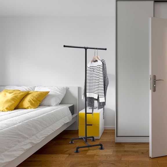 Industrial Pipe Clothing Rack Adjustable Heavy Duty with Straight Arms for Garment Display Hanging