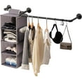 thumbnail image 1 of Industrial Pipe Clothing Rack with Hanging Shelves, Wall Mounted Garment Rack with Hooks, Heavy Duty Clothes Rods with Open Closet Organizer and Side Pockets,Multi-Purpose Clothing Hanging Rail, 1 of 15
