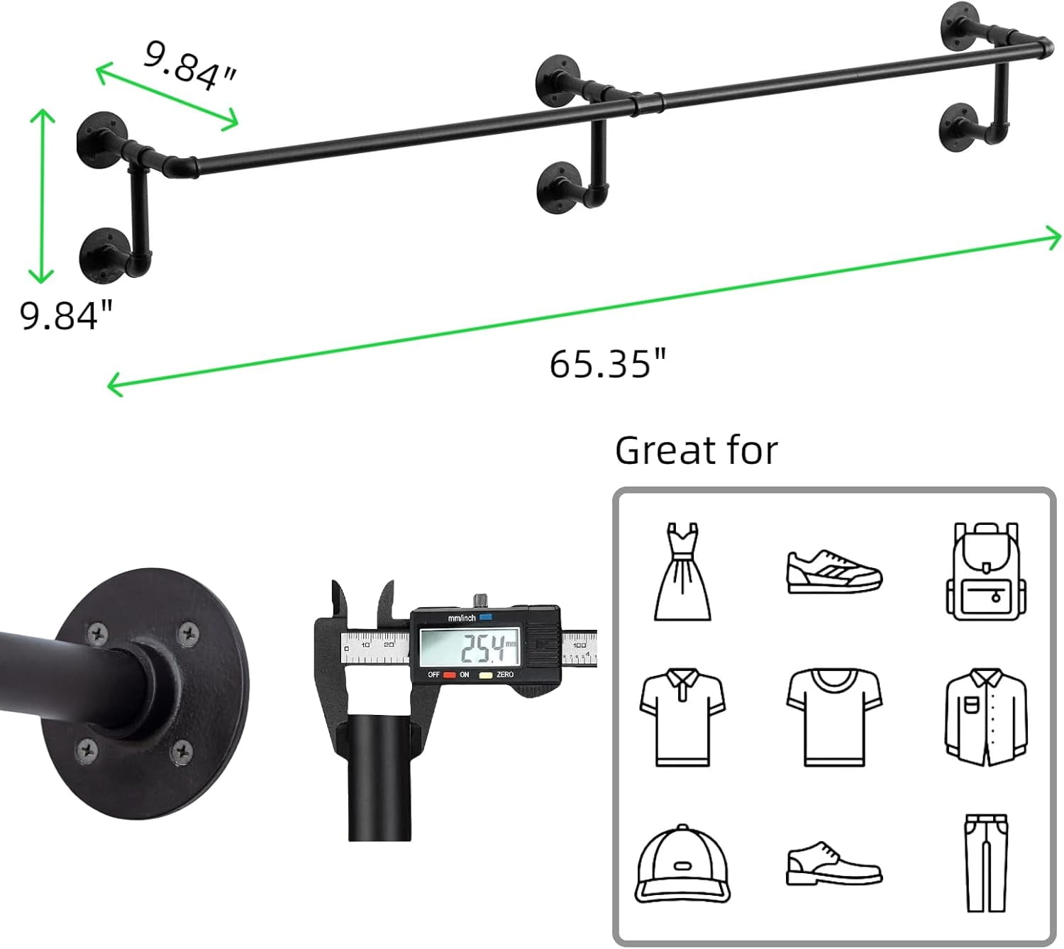Industrial Pipe Clothing Rack, Heavy Duty Wall Mounted Garment ...