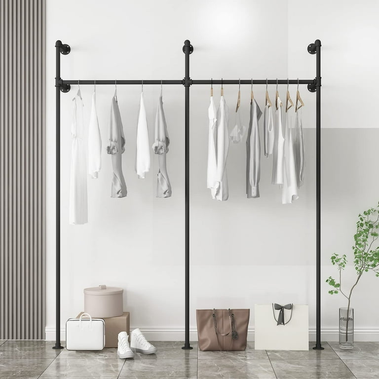 Industrial Pipe Clothing Rack On Wall Moden Wall Mounted Closet Storage Rack Hanging Clothes Retail Display Rack Heavy Duty Steampunk Garment Racks Black Double A Walmart