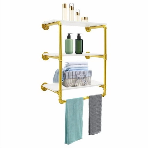 Industrial Pipe Clothing Rack with Shelves Wall Mounted Shelving Floating Wall Shelves w/Hanging Rod Heavy Duty Display Garment Rack Storage Shelf for Bathroom Laundry Room (24*10*28in)