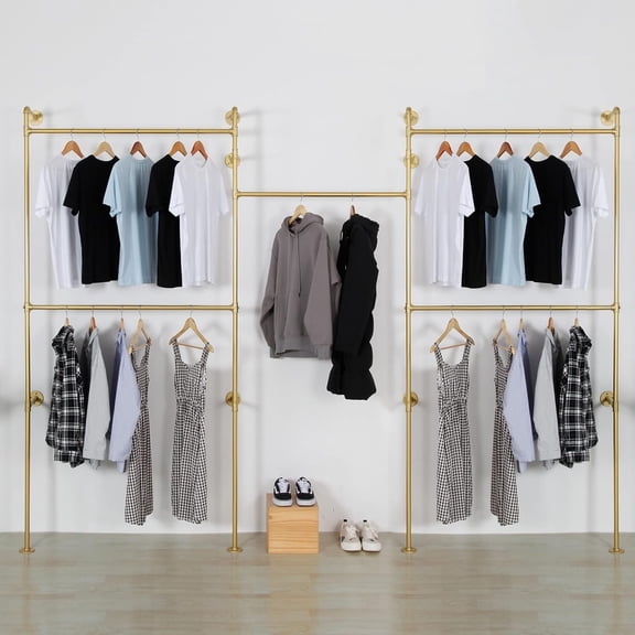 Industrial Pipe Clothing Rack Wall Mounted 5 Rods Garment Bar, Heavy Duty Closet Storage Rod Commercial Clothes Racks for Hallway Retail Boutique ()