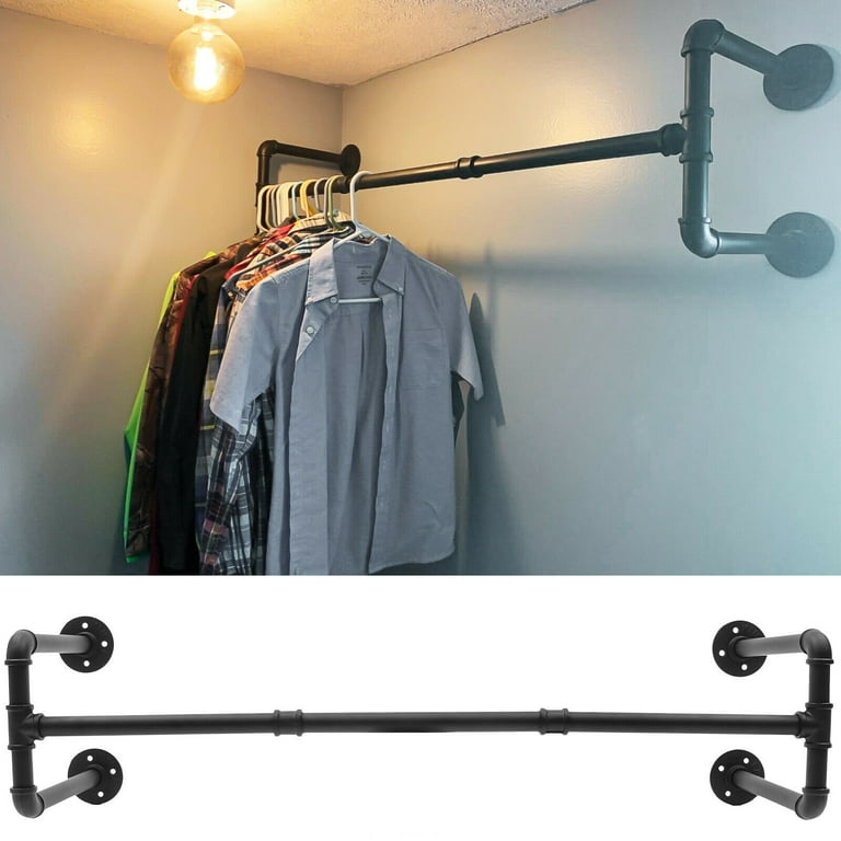 Industrial Pipe Clothing Rack Wall-Mounted Clothes Garment