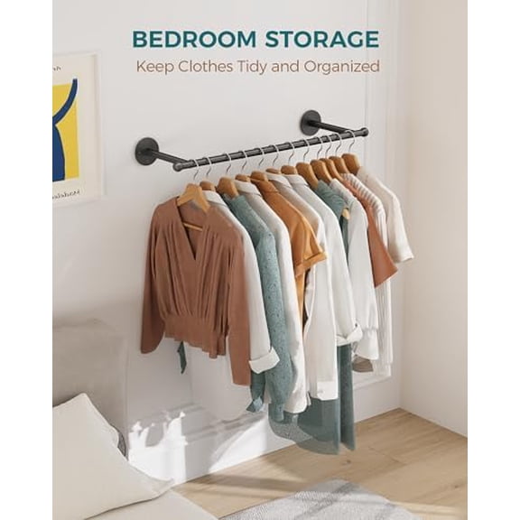 Industrial Pipe Clothing Rack, Wall Mounted Clothes Rack, Closet Rods For Hanging Clothes, 33" Multi-purpose Hanging Rod for Laundry Room, Bedroom and Closet Storage