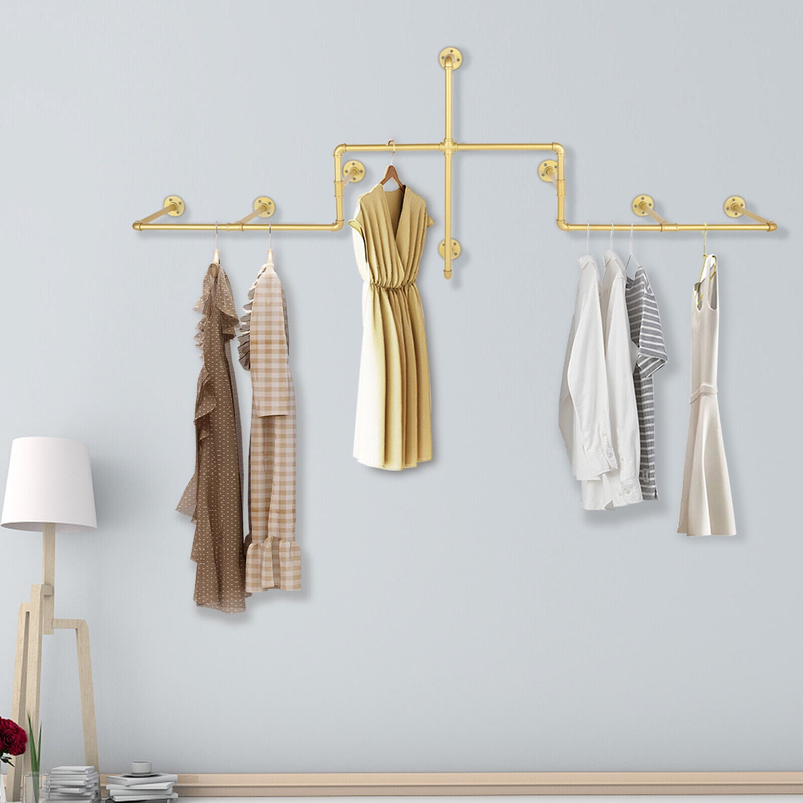 Industrial Pipe Clothing Rack Wall Mounted Garment Hanging Bar ...