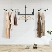 Industrial Pipe Clothing Rack Wall Mounted Garment Hanging Bar, Iron Commercial Clothes Hanger, Garment Display Rack for Retail