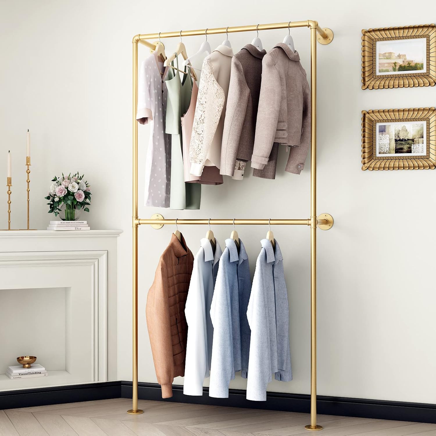 Industrial Pipe Clothing Rack Wall Mounted Garment Rack,Black Clothes ...