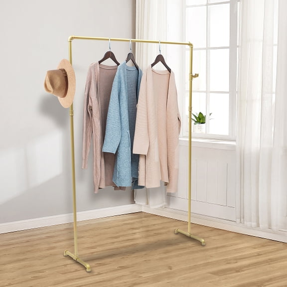 Industrial Pipe Clothing Rack with 2 Side Hooks,Commercial Heavy Duty Clothes Racks for Hanging Clothes