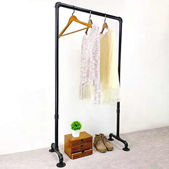 Industrial Pipe Clothing Rack29.9in Length Vintage Commercial Grade Pipe Clothes Racks Rolling Rack for Hanging Clothes Retail Display Heavy Duty Steampunk Iron Garment Racks Black