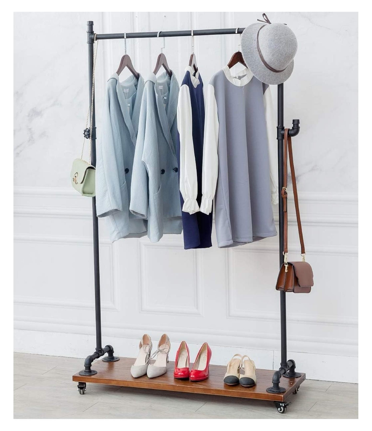 Industrial Pipe Clothing Racks, Rolling Garment Racks, Hall Tree on